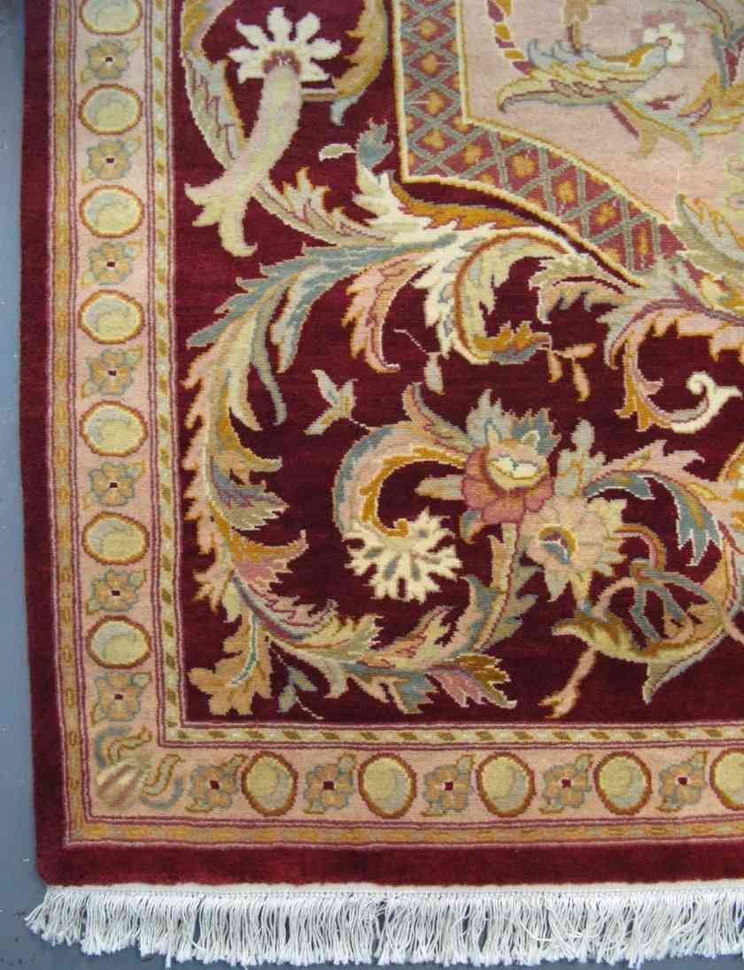 Aubusson Wool Carpet | 9' x 6' | Hand-knotted French European Style Rug | All Natural Organic Dyes