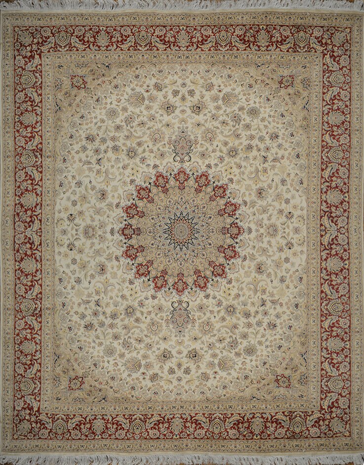 Hispahan - Golden Medallion Silk Carpet | 10'4" x 8'1" | Home Decor | Silk & Wool Area Rug