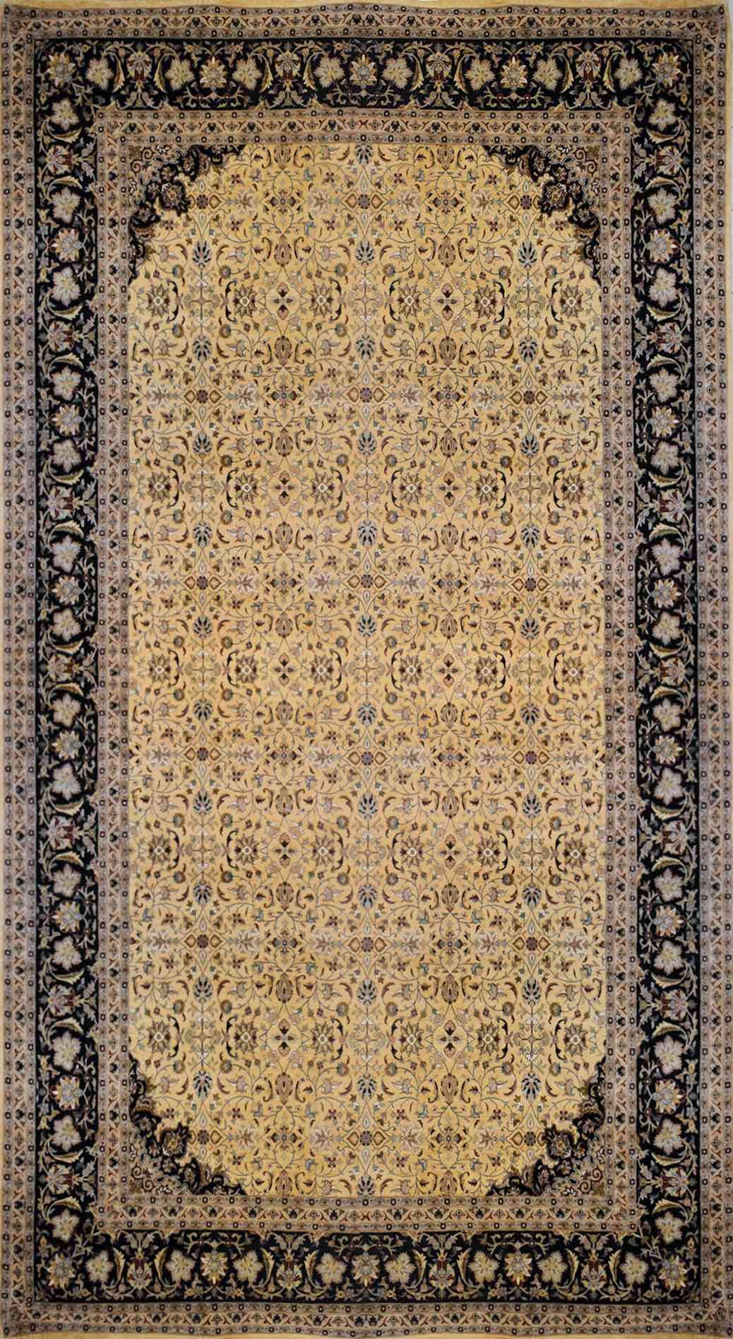 Millefleurs Quarter Moon Silk Carpet | 18'4" x 10'2" | Home Decor | Silk & Wool Area Rug