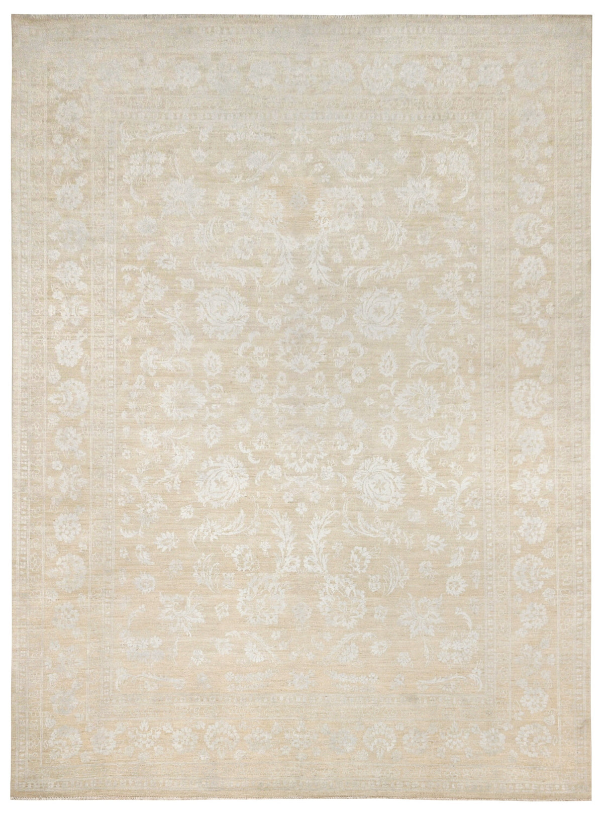 Resham Lotus Carpet | 11'10'' x 8'8" feet | Wool & Silk Carpet | Genuine Hand-Knotted Area Rug